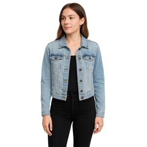 Sonoma Life + Style Light Wash Denim Jacket Women’s Large Cropped Button Front